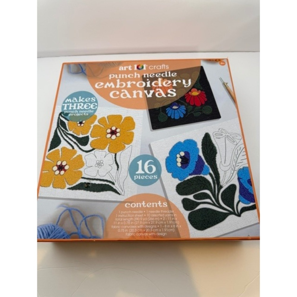 Art 101 Crafts Punch Needle Embroidery Canvas‎ Kit 16 Pieces Floral 41555 NEW